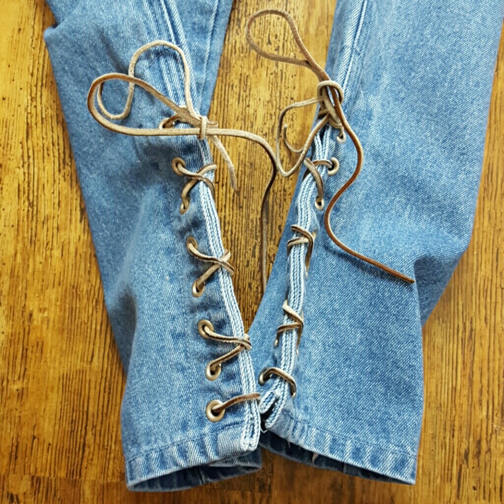 SOLD Vintage Stefano Leather Lace-up Boho Mom Jeans - Picture 7 of 8